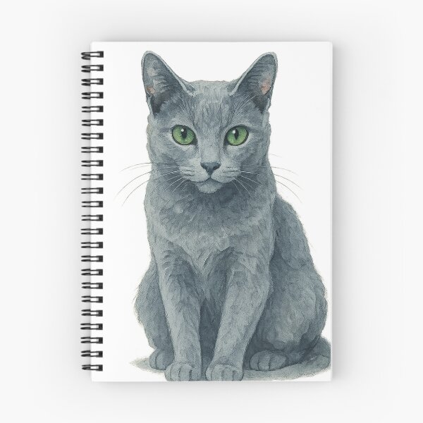 Item preview, A watercolor illustration of a Russian Blue cat designed and sold by GentleMuse.