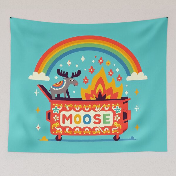 Item preview, Scandinavian Folk Art Moose and Flowers Dumpster Fire by heidiannemorris © designed and sold by FOLK ART FUSION by heidiannemorris.