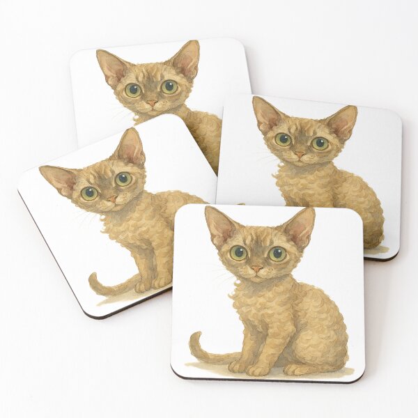 Item preview, A watercolor illustration of a Devon Rex cat designed and sold by GentleMuse.