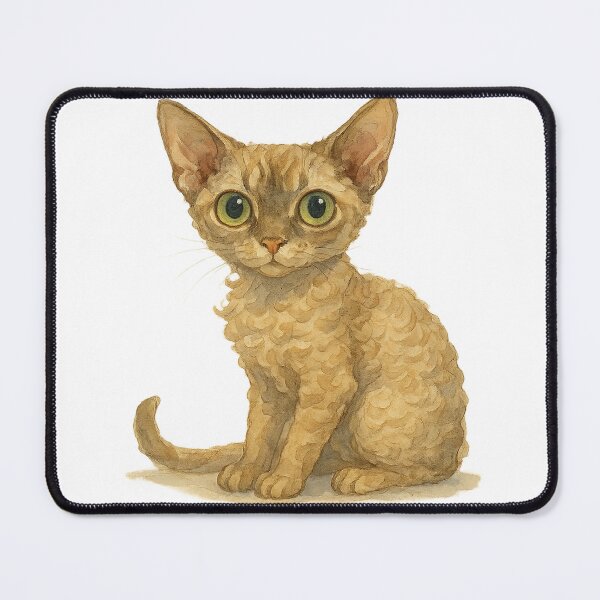 Item preview, A watercolor illustration of a Devon Rex cat designed and sold by GentleMuse.