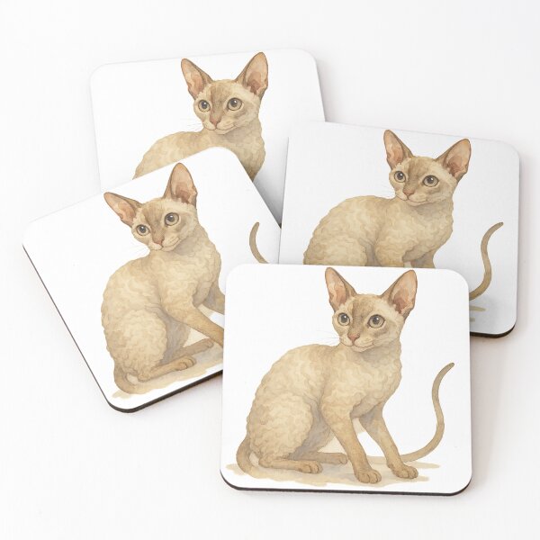 Item preview, A watercolor illustration of a Cornish Rex cat designed and sold by GentleMuse.