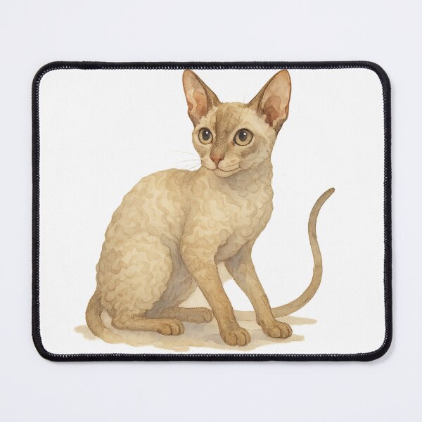 Item preview, A watercolor illustration of a Cornish Rex cat designed and sold by GentleMuse.