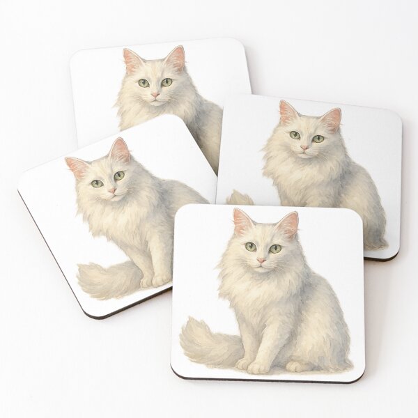 Item preview, A watercolor illustration of a Turkish Angora cat designed and sold by GentleMuse.