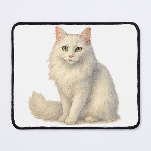 Item preview, A watercolor illustration of a Turkish Angora cat designed and sold by GentleMuse.