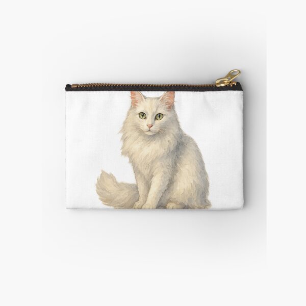 Item preview, A watercolor illustration of a Turkish Angora cat designed and sold by GentleMuse.