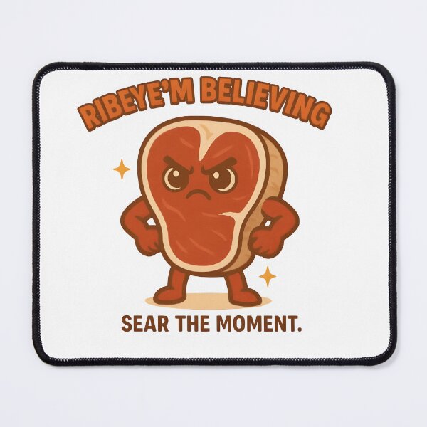 Item preview, Ribeye’m Believing – Sear the Moment | Motivational Steak Cartoon designed and sold by Snackwear Apparel.