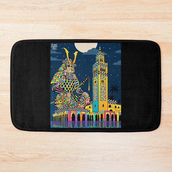 Item preview, African Samurai surreal art Marrakesh Koutoubia psychedelic pop culture print designed and sold by DrawHandArt.