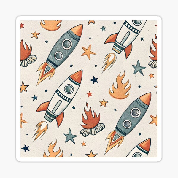 Item preview, rockets and stars, ideal for a retro-futuristic or childish style designed and sold by StampYourself.
