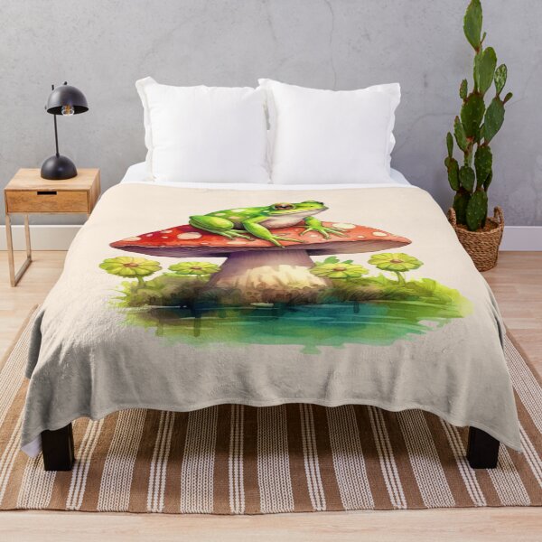 Item preview, Frog Sitting on Top of Mushroom designed and sold by Myra365Art.