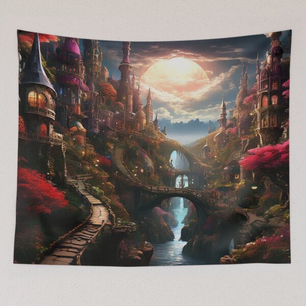 Item preview, A Fantasy World With Castles And Bridges designed and sold by Sonja818.