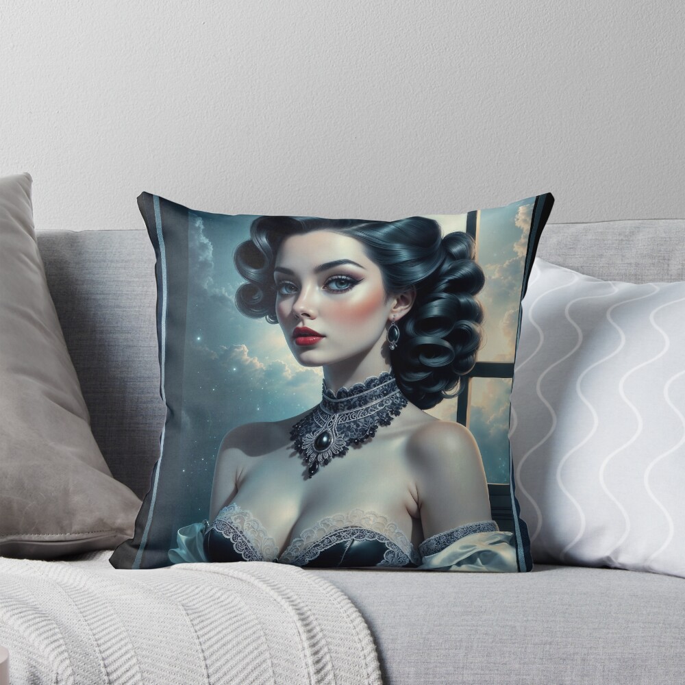 The Nocturnal Gaze Of Anthea Virelli Amidst Ethereal Cosmic Skies AI Concept Art by Xzendor7 | A Raven Hair Beauty 3 The Nocturnal Gaze Of Anthea Virelli Amidst Ethereal Cosmic Skies Gorgeous AI Concept Art by Xzendor7 Decorative Art Print Throw Pillow