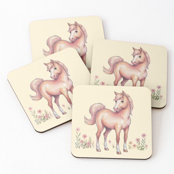 Item preview, An adorable watercolor painting featuring a sweet, sweet looking horse with delicate flowers at the bottom.  designed and sold by 123ks.