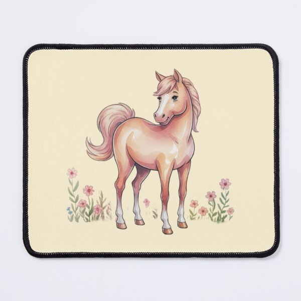 Item preview, An adorable watercolor painting featuring a sweet, sweet looking horse with delicate flowers at the bottom. designed and sold by 123ks.