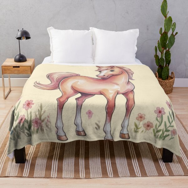 Item preview, An adorable watercolor painting featuring a sweet, sweet looking horse with delicate flowers at the bottom. designed and sold by 123ks.