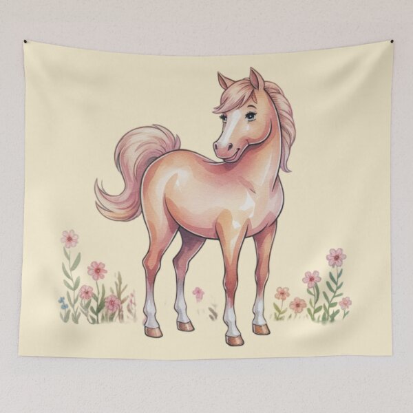 Item preview, An adorable watercolor painting featuring a sweet, sweet looking horse with delicate flowers at the bottom.  designed and sold by 123ks.