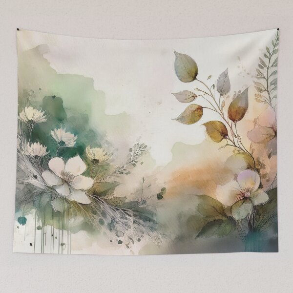 Item preview, Neutral VINTAGE FLOWERS, boho beige wildflower watercolour garden, neutral beige and green alcohol ink effect, white flower, green floral spring painting designed and sold by navitalidesign.