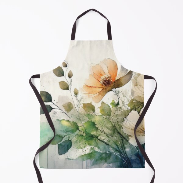 Item preview, Neutral VINTAGE FLOWERS 2, boho beige wildflower watercolour garden, neutral beige and green alcohol ink effect, white flower, green floral spring painting designed and sold by navitalidesign.
