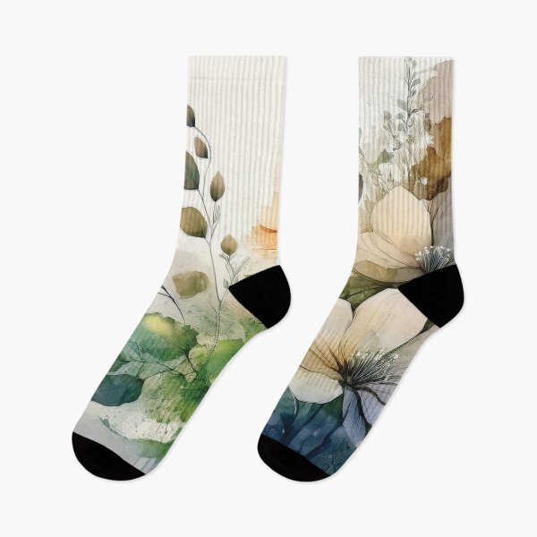 Item preview, Neutral VINTAGE FLOWERS 2, boho beige wildflower watercolour garden, neutral beige and green alcohol ink effect, white flower, green floral spring painting designed and sold by navitalidesign.