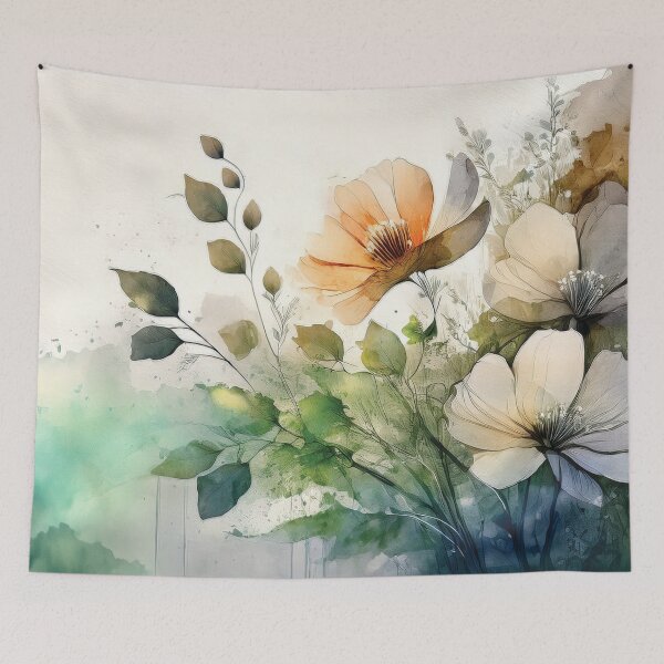Item preview, Neutral VINTAGE FLOWERS 2, boho beige wildflower watercolour garden, neutral beige and green alcohol ink effect, white flower, green floral spring painting designed and sold by navitalidesign.