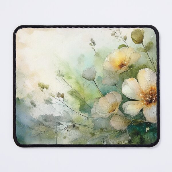 Item preview, Neutral VINTAGE FLOWERS 3, boho beige wildflower watercolour garden, neutral beige and green alcohol ink effect, white flower, green floral spring painting designed and sold by navitalidesign.