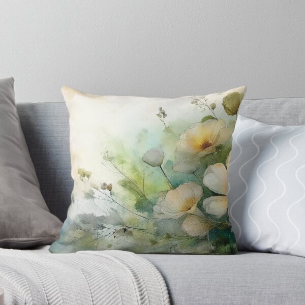 Item preview, Neutral VINTAGE FLOWERS 3, boho beige wildflower watercolour garden, neutral beige and green alcohol ink effect, white flower, green floral spring painting designed and sold by navitalidesign.
