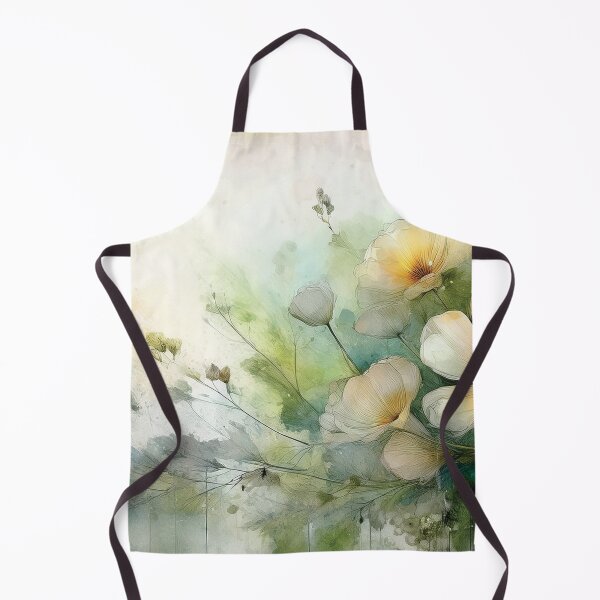 Item preview, Neutral VINTAGE FLOWERS 3, boho beige wildflower watercolour garden, neutral beige and green alcohol ink effect, white flower, green floral spring painting designed and sold by navitalidesign.