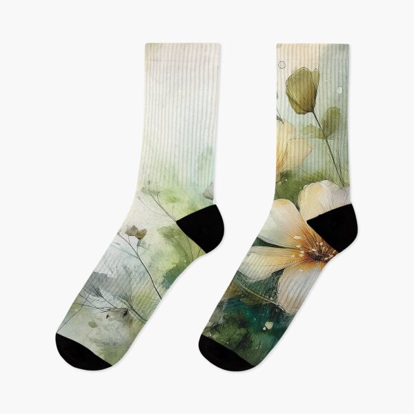 Item preview, Neutral VINTAGE FLOWERS 3, boho beige wildflower watercolour garden, neutral beige and green alcohol ink effect, white flower, green floral spring painting designed and sold by navitalidesign.