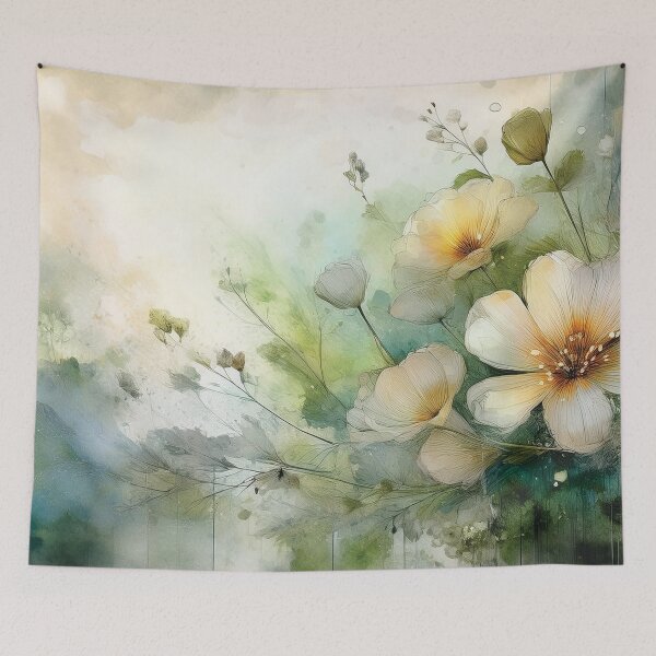 Item preview, Neutral VINTAGE FLOWERS 3, boho beige wildflower watercolour garden, neutral beige and green alcohol ink effect, white flower, green floral spring painting designed and sold by navitalidesign.