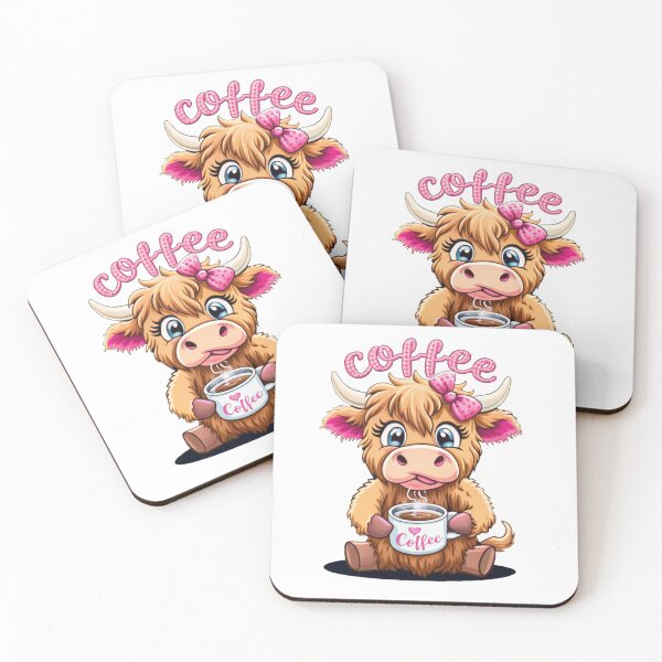 Item preview, Cute Pink Highland Cow Drinking Coffee designed and sold by lydybenson.
