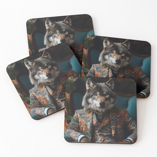 Item preview, Anthropomorphic  Wolf in ornate floral suit sitting calmly designed and sold by Artessie.