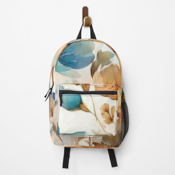 Item preview, Neutral VINTAGE FLOWERS dusty blue and burnt orange, boho wildflower watercolour garden, neutral colors and green alcohol ink effect, white flower, blue and orange floral spring painting designed and sold by navitalidesign.