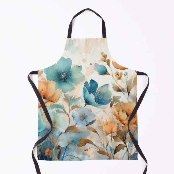 Item preview, Neutral VINTAGE FLOWERS dusty blue and burnt orange, boho wildflower watercolour garden, neutral colors and green alcohol ink effect, white flower, blue and orange floral spring painting designed and sold by navitalidesign.