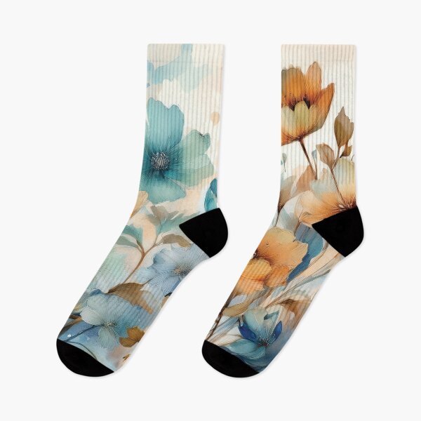 Item preview, Neutral VINTAGE FLOWERS dusty blue and burnt orange, boho wildflower watercolour garden, neutral colors and green alcohol ink effect, white flower, blue and orange floral spring painting designed and sold by navitalidesign.