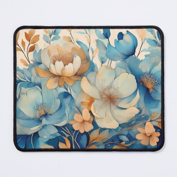 Item preview, Neutral VINTAGE FLOWERS dusty blue and burnt orange 2, boho wildflower watercolour garden, neutral colors and green alcohol ink effect, white flower, blue and orange floral spring painting designed and sold by navitalidesign.