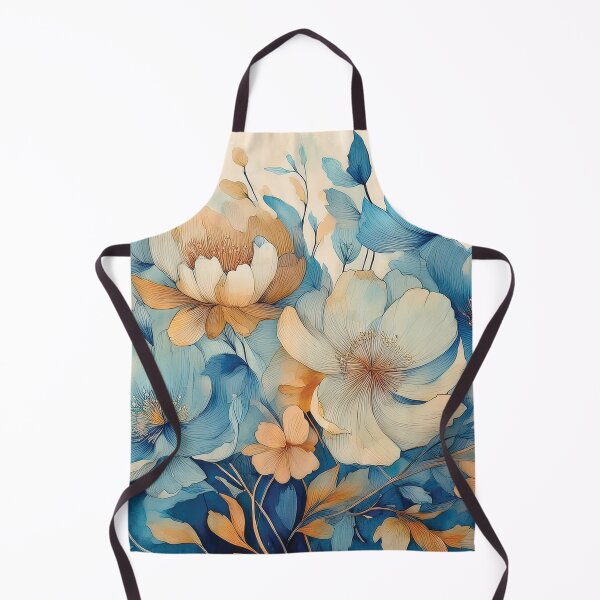Item preview, Neutral VINTAGE FLOWERS dusty blue and burnt orange 2, boho wildflower watercolour garden, neutral colors and green alcohol ink effect, white flower, blue and orange floral spring painting designed and sold by navitalidesign.