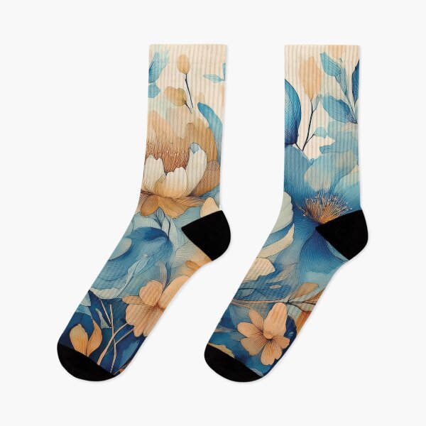 Item preview, Neutral VINTAGE FLOWERS dusty blue and burnt orange 2, boho wildflower watercolour garden, neutral colors and green alcohol ink effect, white flower, blue and orange floral spring painting designed and sold by navitalidesign.
