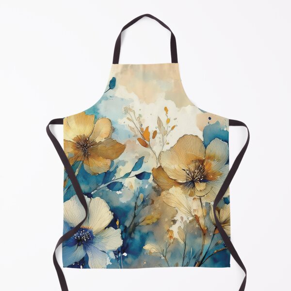 Item preview, Neutral VINTAGE FLOWERS dusty blue and burnt orange 3, boho wildflower watercolour garden, neutral colors and green alcohol ink effect, white flower, blue and orange floral spring painting designed and sold by navitalidesign.