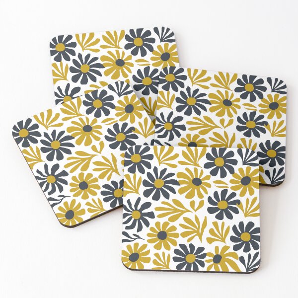 Item preview, yellow blue flower shapes pattern designed and sold by jkrphoto.