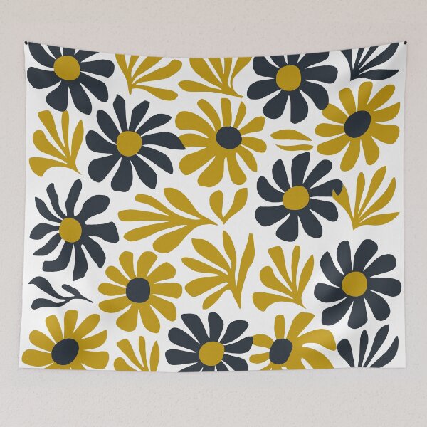 Item preview, yellow blue flower shapes pattern designed and sold by jkrphoto.
