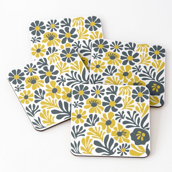 Item preview, yellow blue flower shapes pattern designed and sold by jkrphoto.