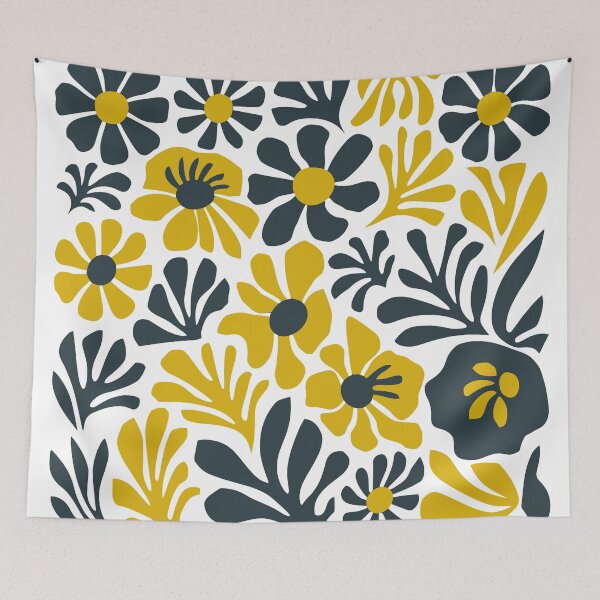 Item preview, yellow blue flower shapes pattern designed and sold by jkrphoto.