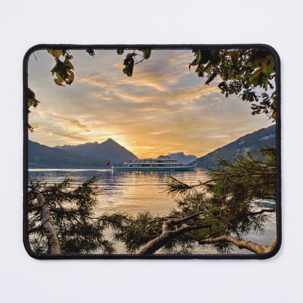 Item preview, Ship in the sunset – Romantic evening atmosphere on Lake Thun designed and sold by beatbieri.ch.