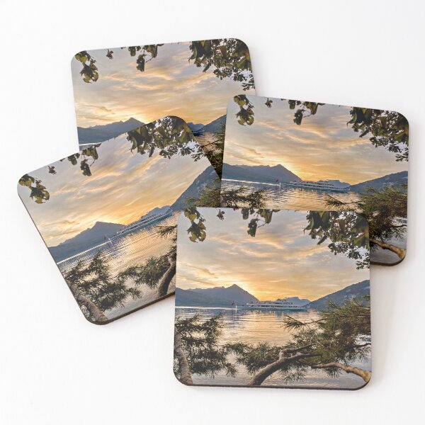 Item preview, Ship in the sunset – Romantic evening atmosphere on Lake Thun designed and sold by beatbieri.ch.