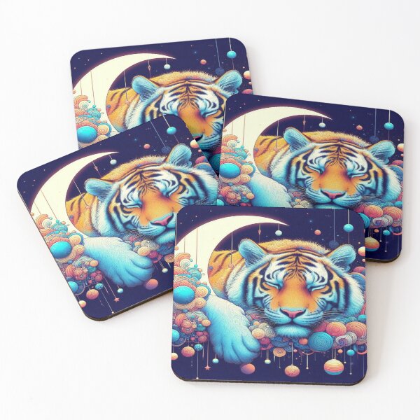 Item preview, Sleeping Cosmic Tiger – Dreamy Psychedelic Animal Art designed and sold by La Reñía .
