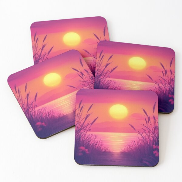 Item preview, Sunset Over Water with Grassy Path – Vibrant Nature Landscape Illustration designed and sold by Patricks-Art.