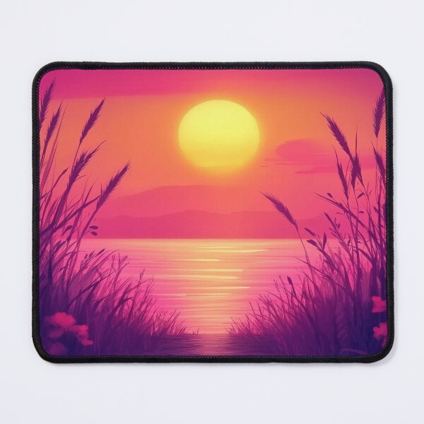 Item preview, Sunset Over Water with Grassy Path – Vibrant Nature Landscape Illustration designed and sold by Patricks-Art.