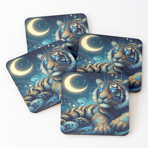Item preview, Celestial Warrior Tiger – Ethereal Tattoo-Style Jungle Beast designed and sold by La Reñía .