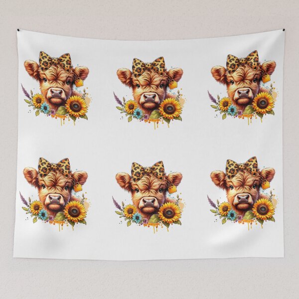 Item preview, Watercolor Sunflower Serenade Cow designed and sold by Shabby Script Archive | Digital Designer .
