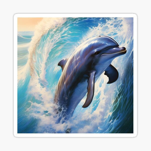Item preview, Graceful Dolphin in Ocean Waves – Digital Seascape designed and sold by EmeraldeaArt.
