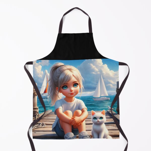 Artikelvorschau, Harbor Serenity – Blondes Mädchen mit ihrer weißen Katze entworfen und verkauft von EmeraldeaArt.